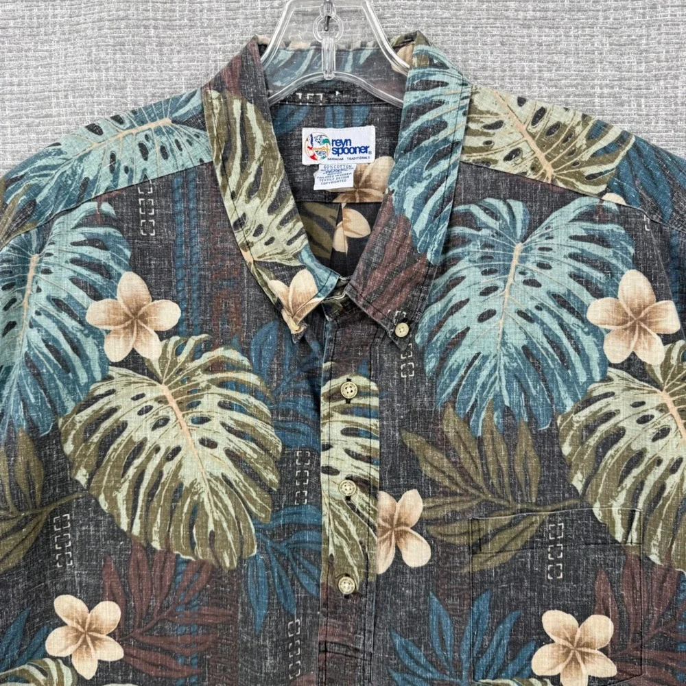 Vtg‎ 90s Reyn Spooner Sz 3XL Hawaiian Popover Orange Tan Blue Monstera Floral